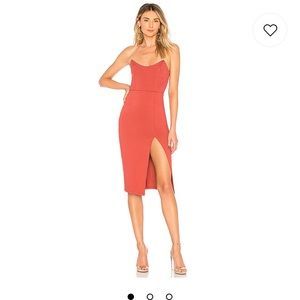 Strapless high slit midi dress
